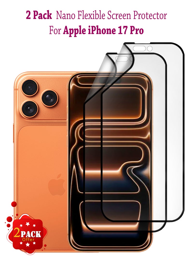2 Pack Apple iPhone 17 Pro  Premium Nano Ceramic  Full Glue Full Cover Clear Flexible Screen Protector For Apple iPhone 17 Pro | Anti-Peeping, Edge-to-Edge Coverage, High Transparency, Delicate Touch, Easy Installation - Image 1