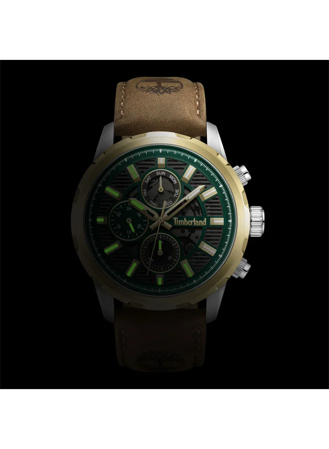 Timberland Men's Hampton Harbour 46 mm Men's Multifunction Watch Green Dial  & Brown Leather Strap