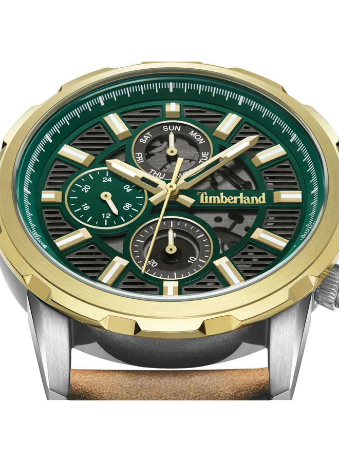 Timberland Men's Hampton Harbour 46 mm Men's Multifunction Watch Green Dial  & Brown Leather Strap