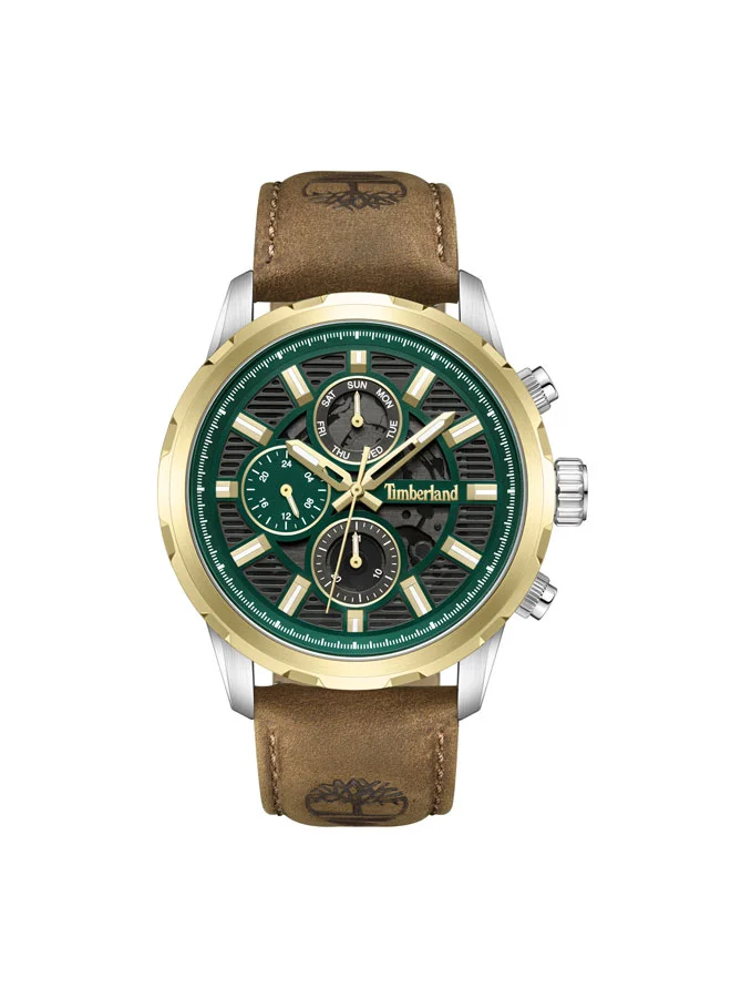تمبرلاند Hampton Harbour 46 mm Men's Multifunction Watch Green Dial  & Brown Leather Strap