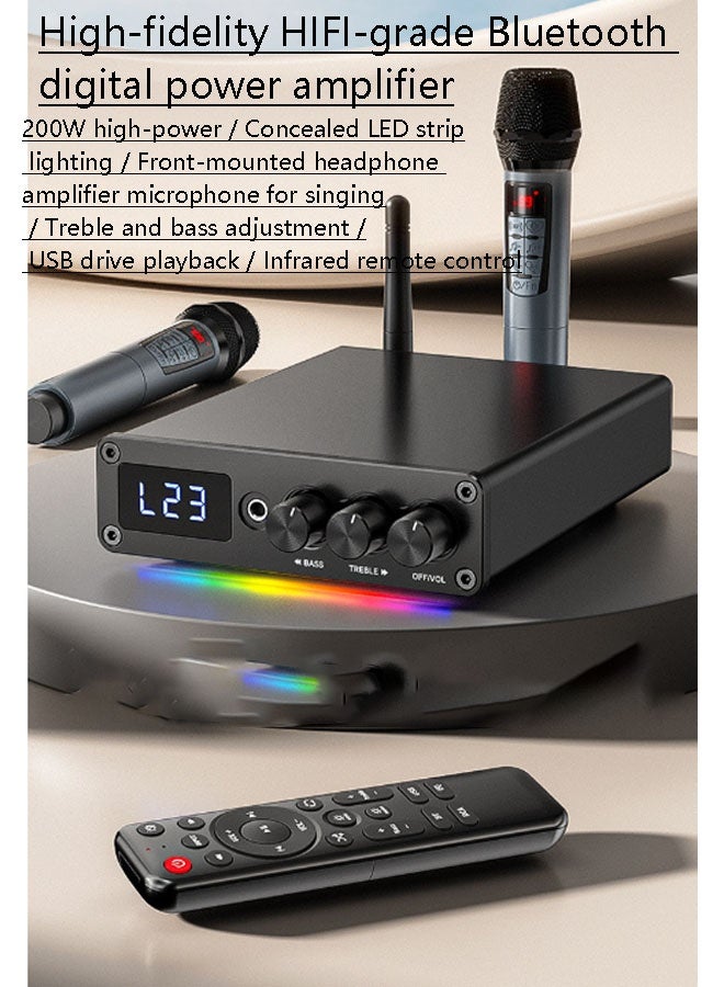 نيوترل مضخم صوت رقمي G12D (مصدر طاقة 24 فولت/5 أمبير)، مضخم صوت صغير Bluetooth 5.3، قناتان 200 واط، مناسب لأنظمة السينما المنزلية المنزلية/الخارجية/المرآب/المثبتة في السقف/السماعات السلبية (أسود) - Image 2