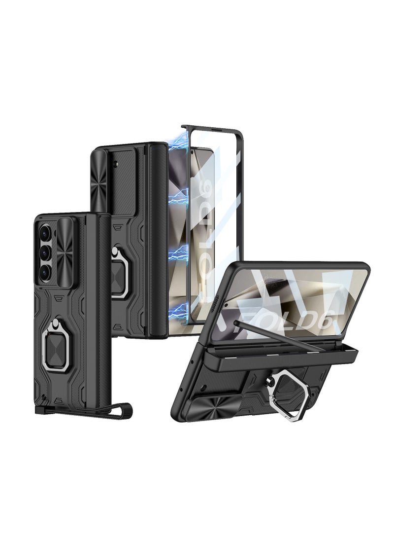 عام حافظة Samsung Galaxy Z Fold 6 مع حماية مدمجة للمفصل 【واقي شاشة】 【حامل حلقة】 【غطاء منزلق للكاميرا】 【حبل حمل】 【بدون قلم】 - Image 1