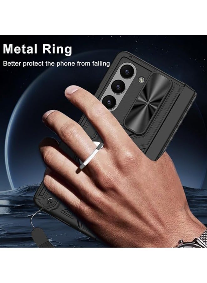 عام حافظة Samsung Galaxy Z Fold 6 مع حماية مدمجة للمفصل 【واقي شاشة】 【حامل حلقة】 【غطاء منزلق للكاميرا】 【حبل حمل】 【بدون قلم】 - Image 4