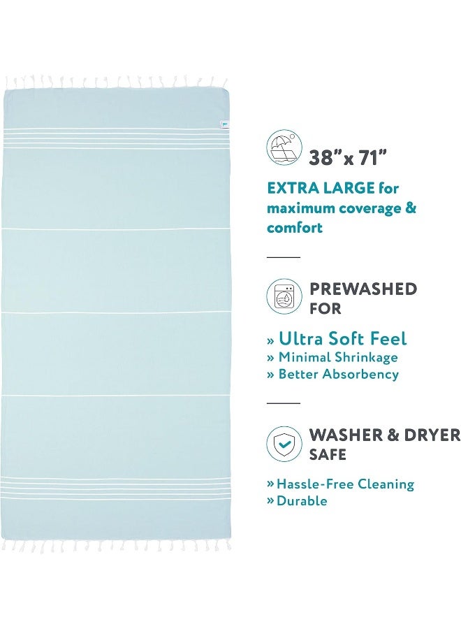 WETCAT Turkish Beach Towel Oversized 38x71 100 Turkish Cotton Made in Turkey  Sand Free Extra Large Ultra Soft Quick Drying Compact  Lightweight for Travel  Aquamarine - Image 3