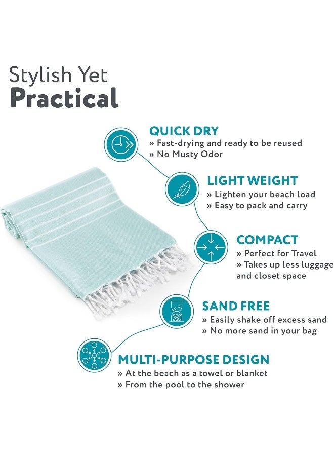 WETCAT Turkish Beach Towel Oversized 38x71 100 Turkish Cotton Made in Turkey  Sand Free Extra Large Ultra Soft Quick Drying Compact  Lightweight for Travel  Aquamarine - Image 4