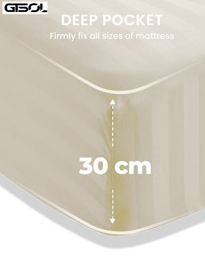 GTSOL 4-Piece Luxury King Size Striped Bedding Set – Premium Microfiber Duvet Cover Set with Deep Pocket Fitted Sheet (200x200+30cm) & 2 Pillowcases (48x74+5cm) – Soft Hotel Collection Comforter Cover Set for King Bed – Elegant Modern Bedroom Bedding - Image 5