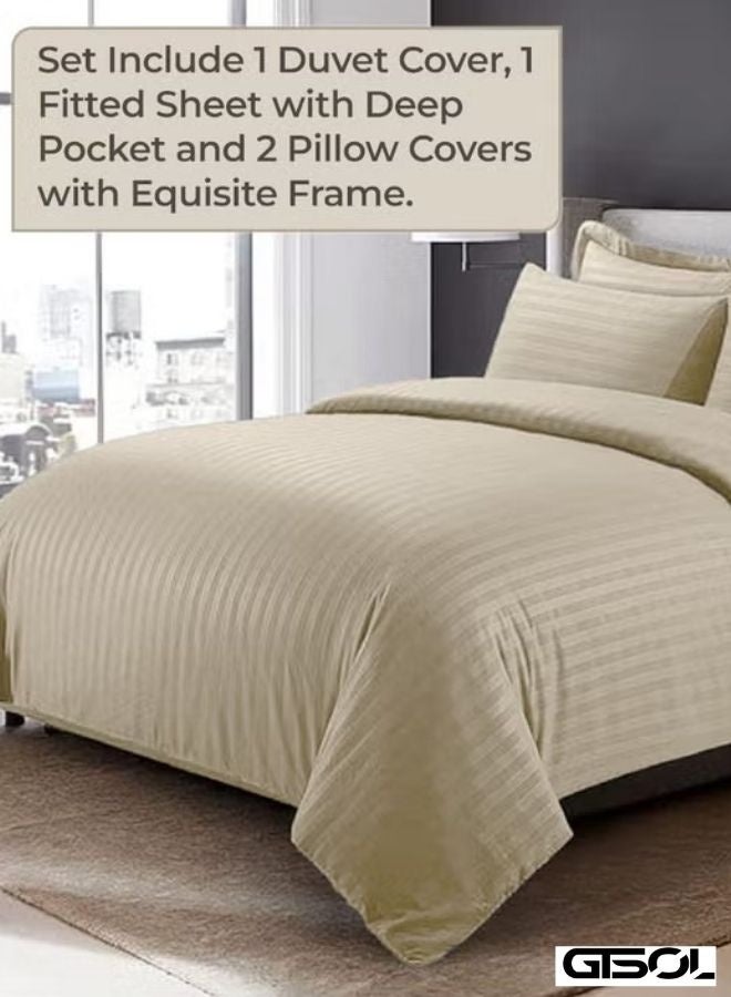 GTSOL 4-Piece Luxury King Size Striped Bedding Set – Premium Microfiber Duvet Cover Set with Deep Pocket Fitted Sheet (200x200+30cm) & 2 Pillowcases (48x74+5cm) – Soft Hotel Collection Comforter Cover Set for King Bed – Elegant Modern Bedroom Bedding - Image 4