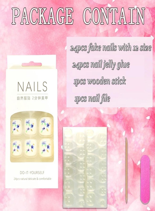 Vezocim Press on Toenails with Orchid Flower Designs, 24Pcs Blue Artificial Short Fake Toenails, Matte Full Cover Acrylic False Nails for Toe, Glue Toenails with Charm for Women Girls - Image 4