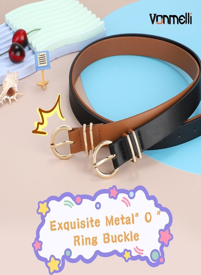 VONMELLI 2 Pack Kids Leather Belts for Girls Fashion O-Ring Buckle belts for Teen Girls Jeans school uniforms Black+Brown M - Image 4