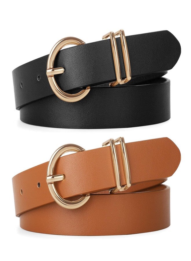 VONMELLI 2 Pack Kids Leather Belts for Girls Fashion O-Ring Buckle belts for Teen Girls Jeans school uniforms Black+Brown M - Image 1