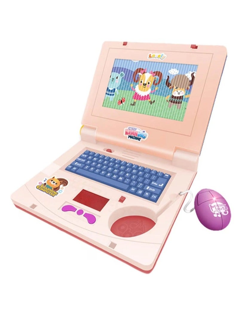 Kids' Educational Learning Laptop, Electronic Play Laptop Computer with Music and Light, Simulation Music Preschool Pretend Toy with Retractable Mouse, Ideal for Early Learning, Pink  - Image 3
