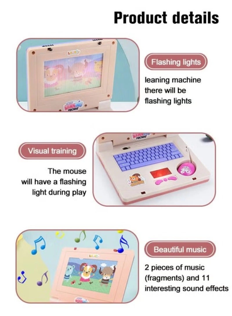 Kids' Educational Learning Laptop, Electronic Play Laptop Computer with Music and Light, Simulation Music Preschool Pretend Toy with Retractable Mouse, Ideal for Early Learning, Pink  - Image 4