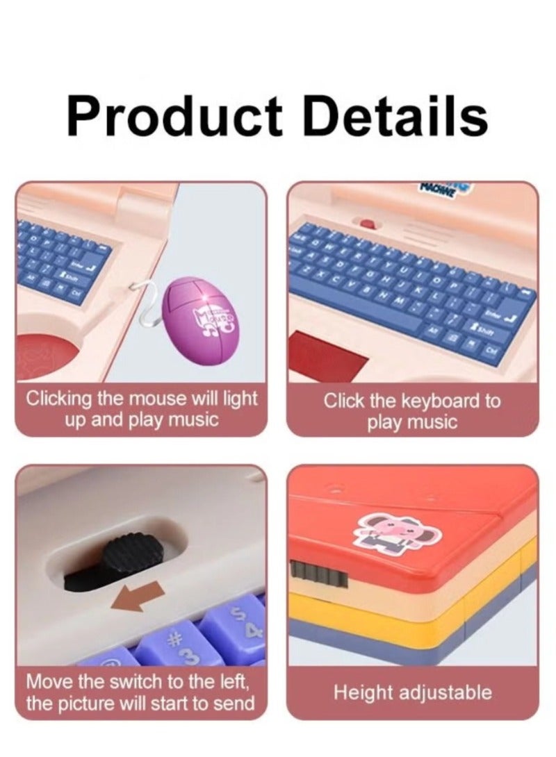 Kids' Educational Learning Laptop, Electronic Play Laptop Computer with Music and Light, Simulation Music Preschool Pretend Toy with Retractable Mouse, Ideal for Early Learning, Pink  - Image 5