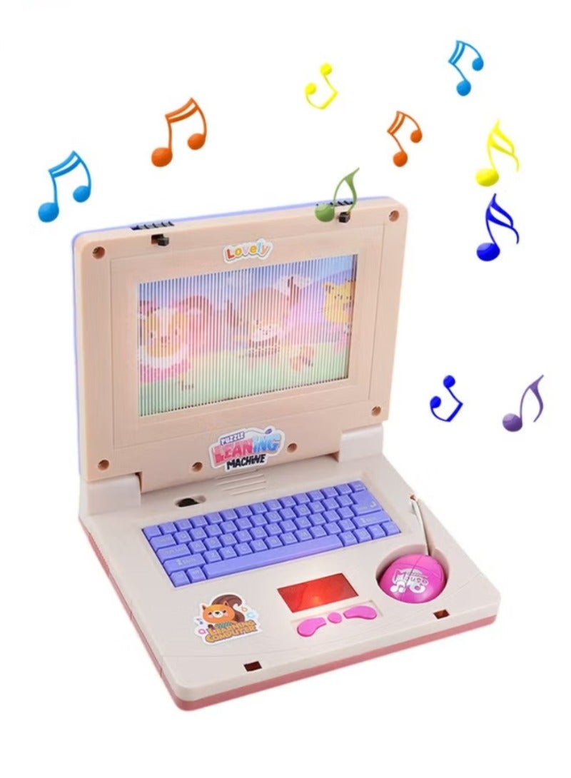 Kids' Educational Learning Laptop, Electronic Play Laptop Computer with Music and Light, Simulation Music Preschool Pretend Toy with Retractable Mouse, Ideal for Early Learning, Pink  - Image 1