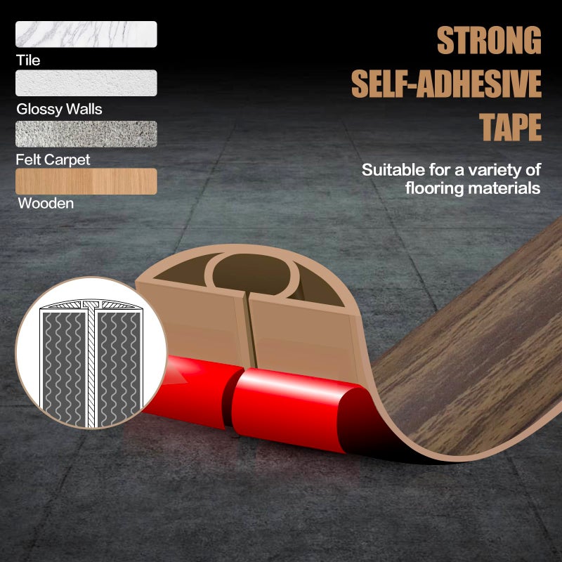 DBHXXMB-HH Floor Cord Cover Self Adhesive Cord Hider,10FT Cable Management, Extension Strip Protector for Wires, Prevent Cable Trips for Offices, Gyms, Exhibitions Cavity:0.39"(W) x 0.27"(H) Wood Walnut - Image 4