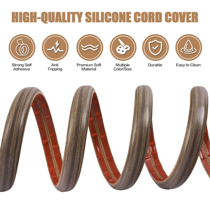 DBHXXMB-HH Floor Cord Cover Self Adhesive Cord Hider,10FT Cable Management, Extension Strip Protector for Wires, Prevent Cable Trips for Offices, Gyms, Exhibitions Cavity:0.39"(W) x 0.27"(H) Wood Walnut - Image 3