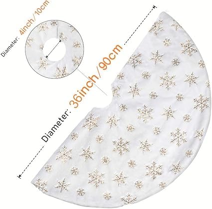 Partysanthe PartySanthe Christmas Tree Skirt Large WhiteGold Luxury Faux Fur with Snowflakes Tree Skirt Christmas Decorations Plush Tree Skirts Xmas Ornaments 36 inch  - Image 3