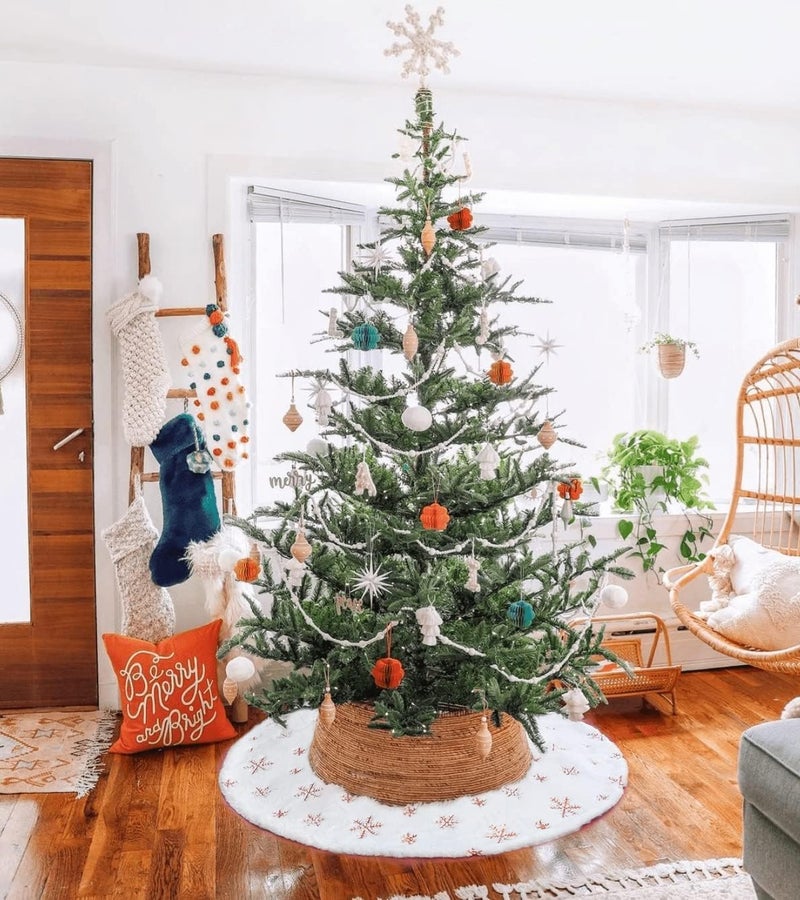 Partysanthe PartySanthe Christmas Tree Skirt Large WhiteGold Luxury Faux Fur with Snowflakes Tree Skirt Christmas Decorations Plush Tree Skirts Xmas Ornaments 36 inch  - Image 5