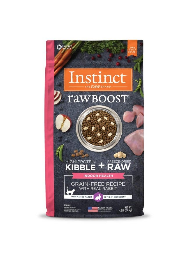 غريزة طعام القطط الطبيعي الجاف من إنستينكت رو بوست إندور هيلث، مع قطع مجففة بالتجميد، وصفة خالية من الحبوب - ريل رابيت، كيس 4.5 رطل - Image 1
