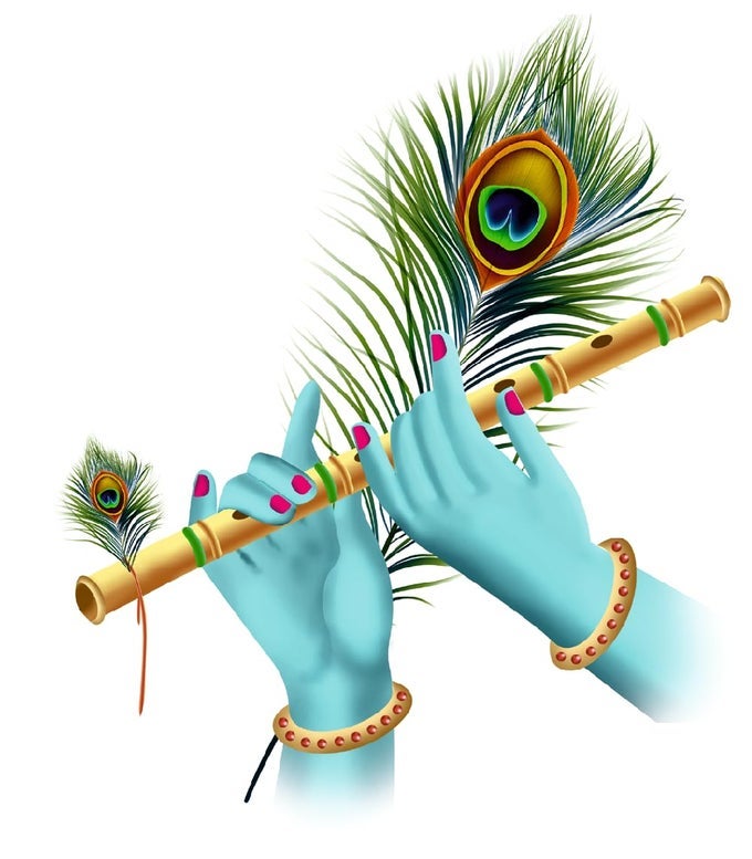 PVC KRISHNA LOVE FLUTE IN HANDS WALL STICKER FOR LIVING ROOM, BEDROOM, KIDS ROOOM, OFFICE (SIZE - 40 CM X 48 CM)