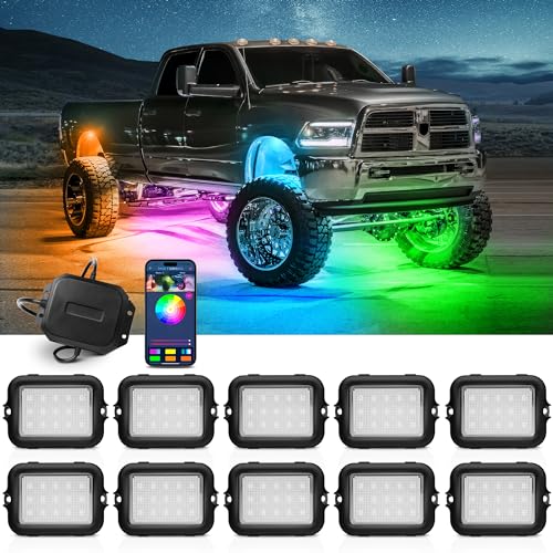 MICTUNING Y1 RGB+IC Dream Color Rock Lights - Upgraded 10 Pods Underglow Light with Chasing Effect, Wheel Well Light with Wiring Switch Kit, Bluetooth APP Control, Extensible Up to 24 Pods - Image 1
