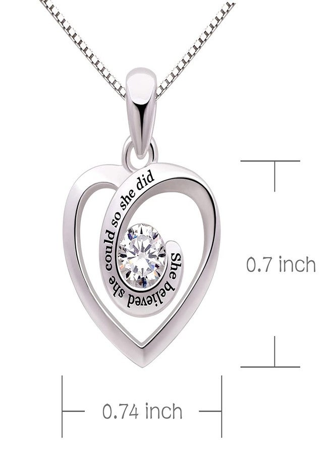 ALOV Jewelry Sterling Silver She believed she could so she did Love Heart Cubic Zirconia Pendant Necklace - Image 3
