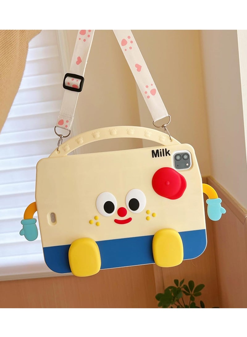 general Kids Case for iPad Pro 11 Inch (M4) 2024 (5th Gen) Released Cover with Cute Kawaii Milk Box Handle Stand Shoulder Strap Silicone Protective Case for New iPad Pro 11'' 2024-Milk Yellow - Image 2