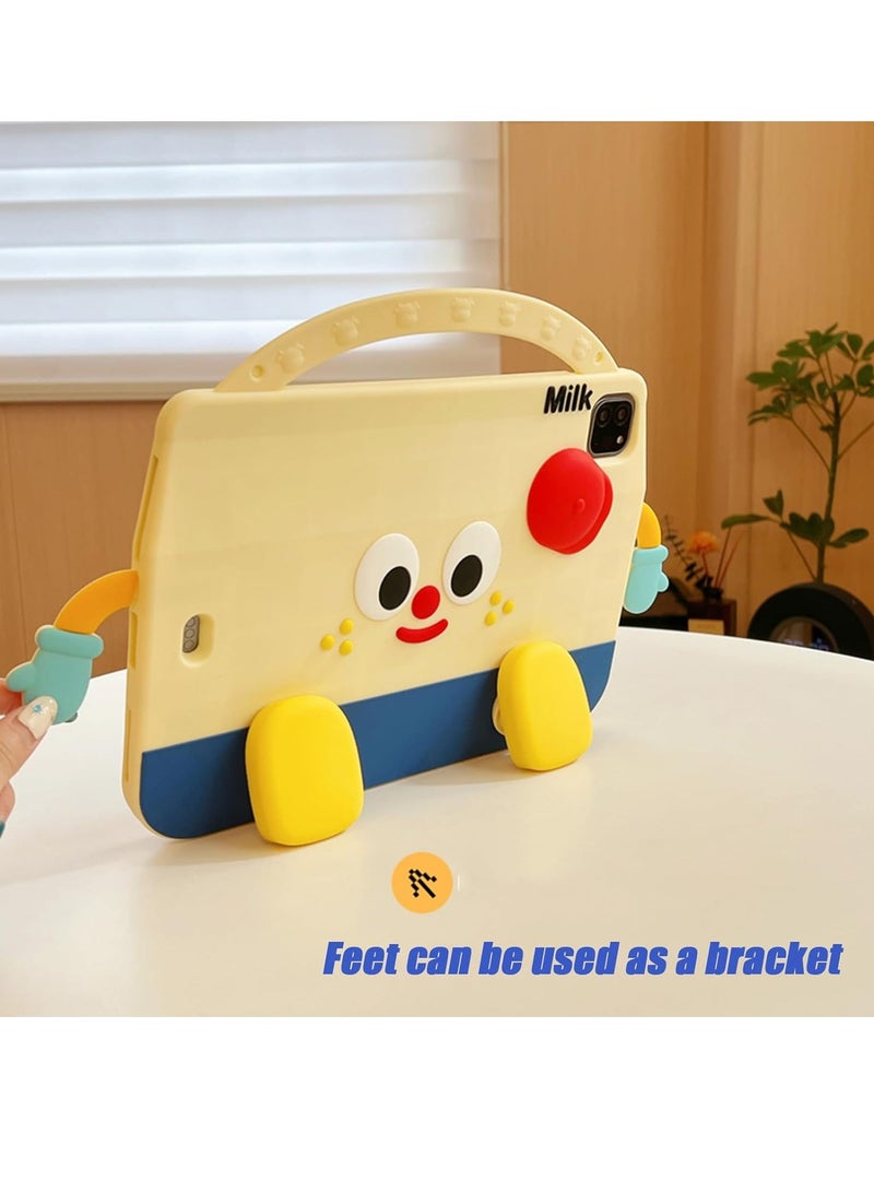 general Kids Case for iPad Pro 11 Inch (M4) 2024 (5th Gen) Released Cover with Cute Kawaii Milk Box Handle Stand Shoulder Strap Silicone Protective Case for New iPad Pro 11'' 2024-Milk Yellow - Image 3