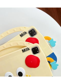 General Kids Case for iPad Pro 11 Inch (M4) 2024 (5th Gen) Released Cover with Cute Kawaii Milk Box Handle Stand Shoulder Strap Silicone Protective Case for New iPad Pro 11'' 2024-Milk Yellow  - Image 5