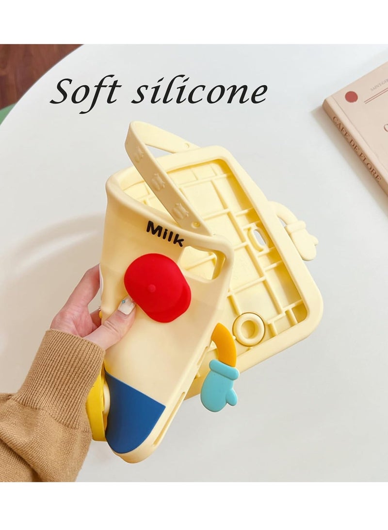 general Kids Case for iPad Pro 11 Inch (M4) 2024 (5th Gen) Released Cover with Cute Kawaii Milk Box Handle Stand Shoulder Strap Silicone Protective Case for New iPad Pro 11'' 2024-Milk Yellow - Image 4