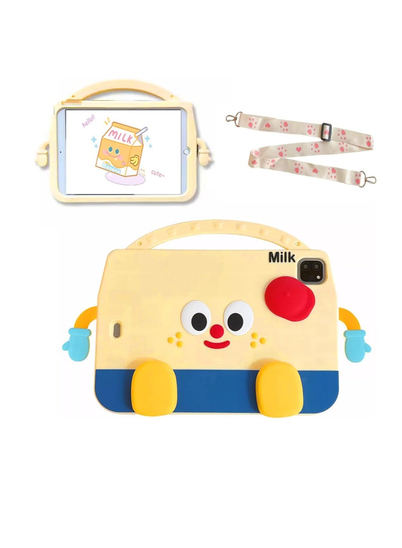 general Kids Case for iPad Pro 11 Inch (M4) 2024 (5th Gen) Released Cover with Cute Kawaii Milk Box Handle Stand Shoulder Strap Silicone Protective Case for New iPad Pro 11'' 2024-Milk Yellow - Image 1