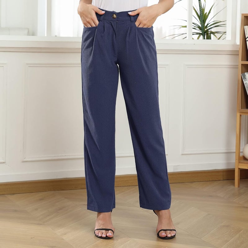 klarako Womens Casual High Waisted Corduroy Straight Leg Pants Loose Comfy Trousers with Pockets - Image 1