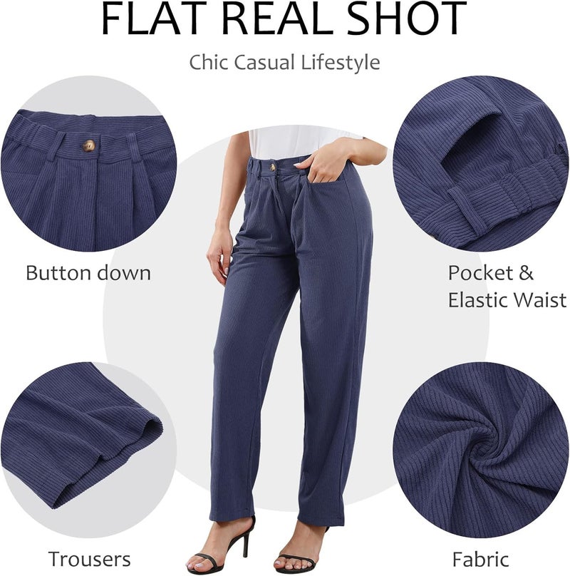 klarako Womens Casual High Waisted Corduroy Straight Leg Pants Loose Comfy Trousers with Pockets - Image 4