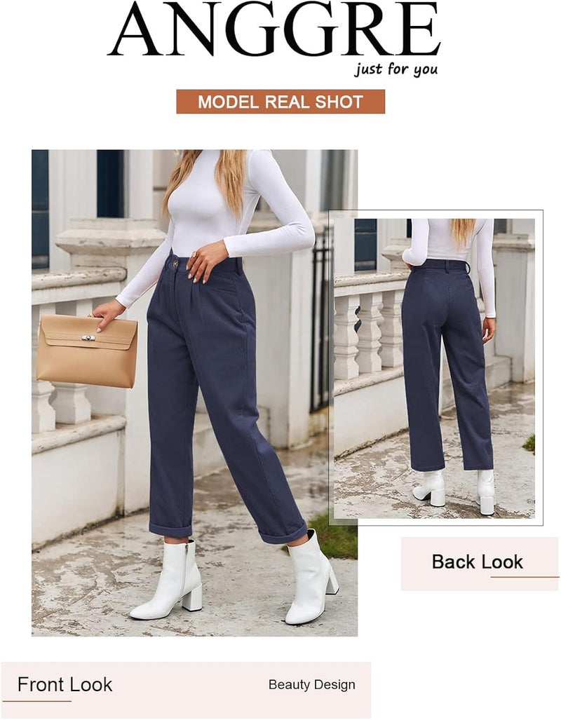 klarako Womens Casual High Waisted Corduroy Straight Leg Pants Loose Comfy Trousers with Pockets - Image 3