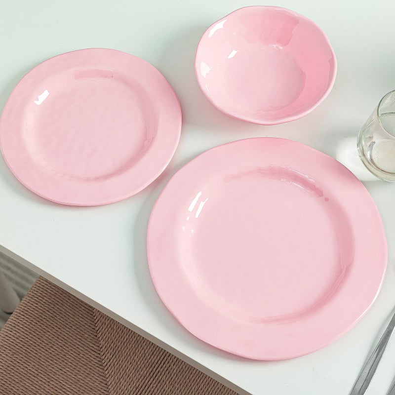LEHAHA Pink Dishes Melamine Dinnerware Sets, 12 Piece Kitchen Plates and Bowls Dinnerware Sets, Lightweight, BPA free Melamine Dishes for Girls, Valentine's Day, Mother's Day. - Image 5