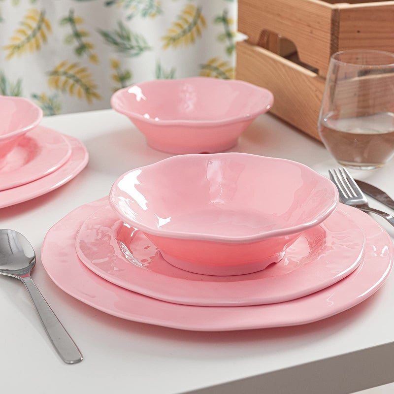 LEHAHA Pink Dishes Melamine Dinnerware Sets, 12 Piece Kitchen Plates and Bowls Dinnerware Sets, Lightweight, BPA free Melamine Dishes for Girls, Valentine's Day, Mother's Day. - Image 2