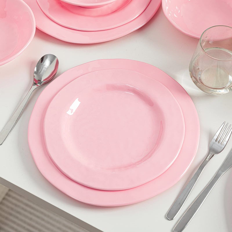 LEHAHA Pink Dishes Melamine Dinnerware Sets, 12 Piece Kitchen Plates and Bowls Dinnerware Sets, Lightweight, BPA free Melamine Dishes for Girls, Valentine's Day, Mother's Day. - Image 3