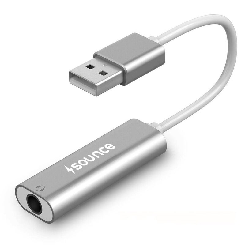 Sounce USB to 3.5mm Female Adapter, USB Headphone Audio Jack External Stereo Sound Cable Cord Splitter for MacBook, Laptop, Linux, PS4, Headset - Grey - Image 1