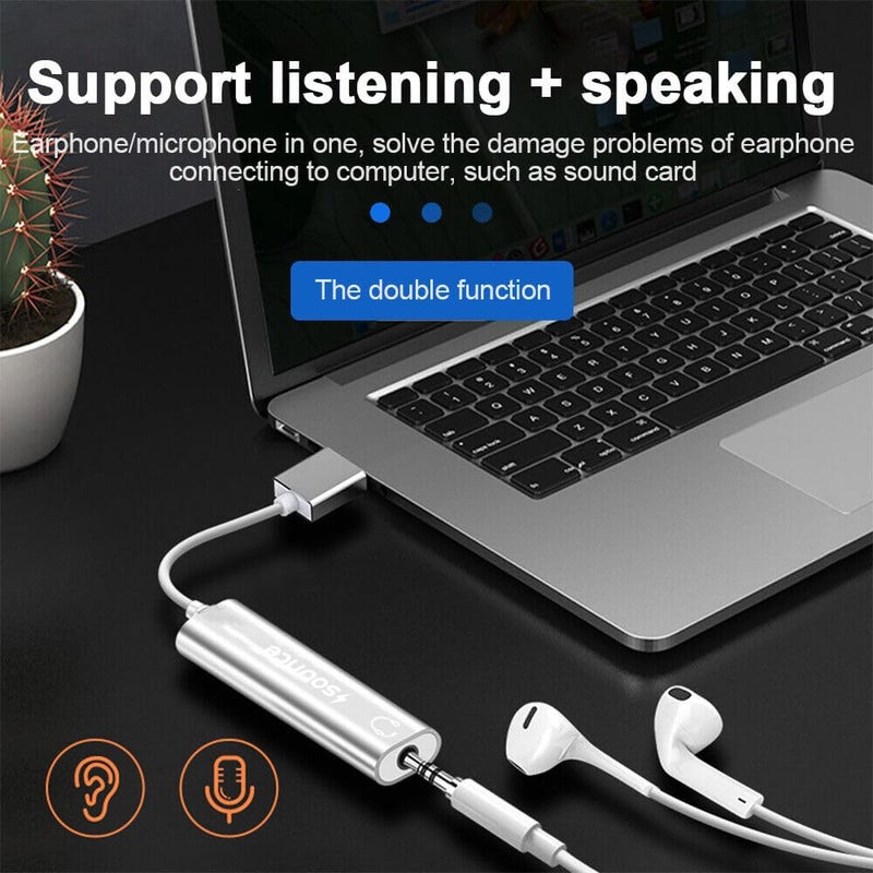 Sounce USB to 3.5mm Female Adapter, USB Headphone Audio Jack External Stereo Sound Cable Cord Splitter for MacBook, Laptop, Linux, PS4, Headset - Grey - Image 2