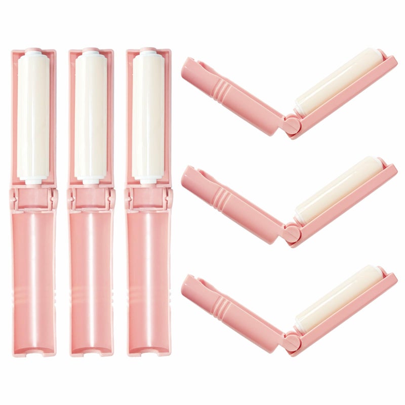 Mini Reusable Lint Roller for Travel, 6 Pack Washable Foldable Lint Remover with Sticky Gel, Portable, Compact and Easy to Clean for Clothes and Luggage Use (Pink) - Image 1
