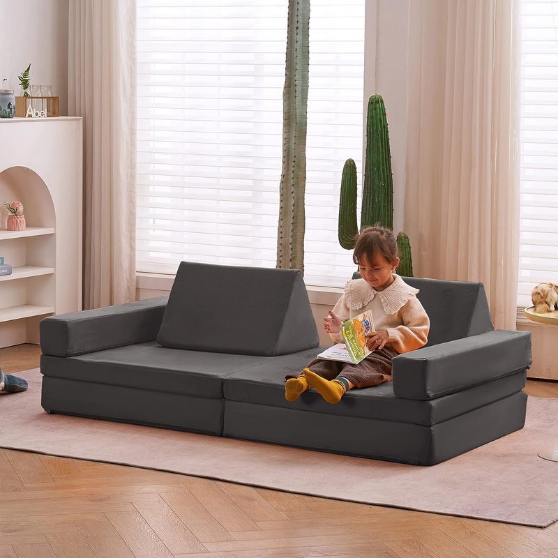 jela Kids Couch Extended Size 8PCS for Family, Floor Sofa Couch Modular Furniture for Kids Adults, Playhouse Play Set for Toddlers Babies, Modular Foam Play Couch Indoor - Image 1