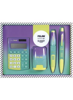 MILAN 6350SNY Compact Sunset Square 4-Piece Green-Yellow Calculator Gift Set  - Image 1