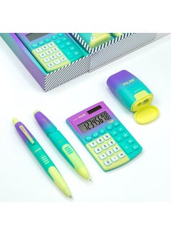 MILAN 6350SNY Compact Sunset Square 4-Piece Green-Yellow Calculator Gift Set  - Image 3