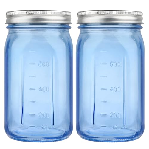 CARBLIN 2 Pack Mason Jars 32 oz, Blue Wide Mouth Canning Jars with Airtight Lids, Glass Pint Jars with Bands Labels Brush, Large Storage Quart Jars for Jam Fermenting Preserving - Image 1