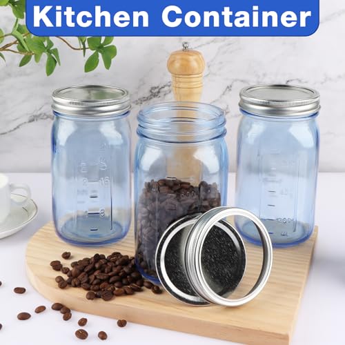 CARBLIN 2 Pack Mason Jars 32 oz, Blue Wide Mouth Canning Jars with Airtight Lids, Glass Pint Jars with Bands Labels Brush, Large Storage Quart Jars for Jam Fermenting Preserving - Image 2