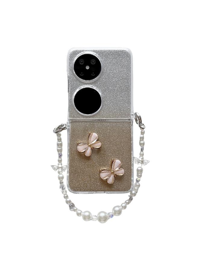 Zaboon Case For Huawei Pocket 2 Glitter Powder 3D Butterfly PC Side Buckle Full Coverage Shockproof Phone Case with Pearl Bracelet - Image 1