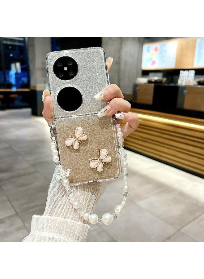 Zaboon Case For Huawei Pocket 2 Glitter Powder 3D Butterfly PC Side Buckle Full Coverage Shockproof Phone Case with Pearl Bracelet - Image 2
