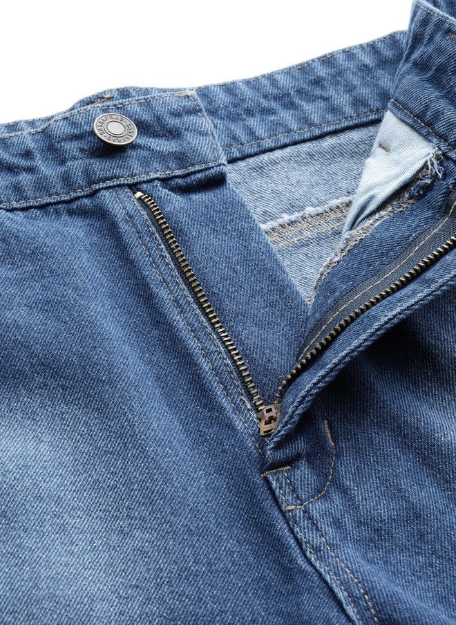 SASSAFRAS Blue Washed High-Rise Denim Shorts for Women - Image 5