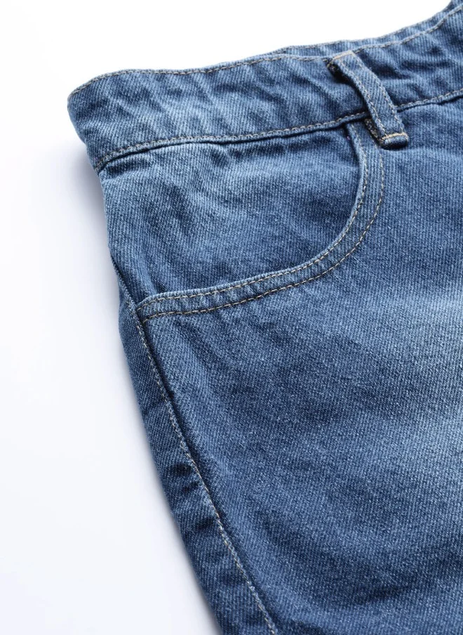 SASSAFRAS Blue Washed High-Rise Denim Shorts for Women