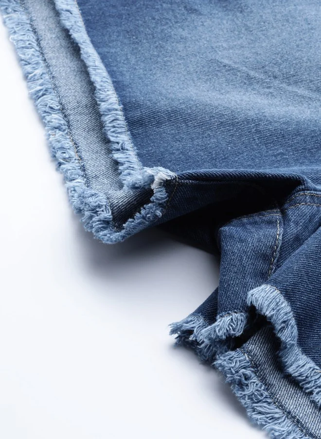 SASSAFRAS Blue Washed High-Rise Denim Shorts for Women